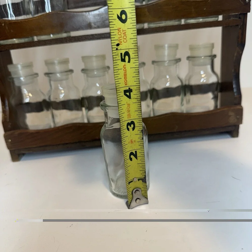 Vintage Wooden Hanging Spice Rack, 12 Glass Spice Bottles